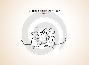 Chinese new year 2020 year greetings with 3 rats vector illustration