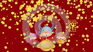 Chinese New Year 2021 Japanese golden geometrical plum blossom and Ox Chinese translation Happy Chinese New Year, Year of Ox