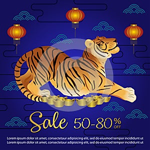 Chinese New Year 2022 Sale Banner Template. Vector image