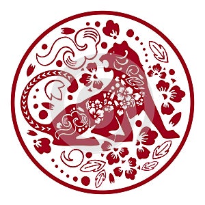 Chinese New year 2022. The year of the Tiger composition. Vector traditional ornate papercut silhouette illustration