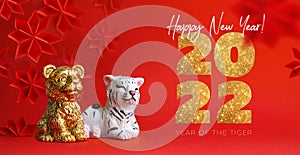 Chinese new year 2022, year of the Tiger zodiac symbol. Red background