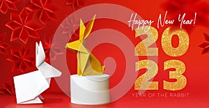 Chinese new year 2023 year of the rabbit - Chinese zodiac symbol, Lunar new year concept, modern background design