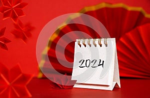 Chinese new year 2024, calendar on red background