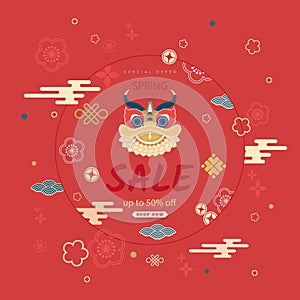 Chinese New Year 2024, modern art design in gold and red color for card, poster, banner. Chinese zodiac symbol of the