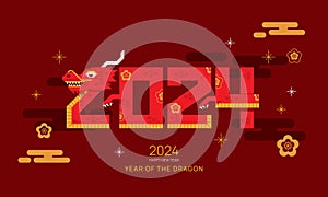 Chinese New Year 2024, Year of the Dragon. Lunar New Year background, banner, Geometric style