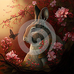 Chinese new year background. 2023 year of the rabbit. Traditional style. Generative ai