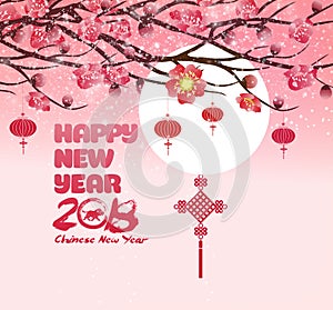 Chinese new year background blooming sakura branches