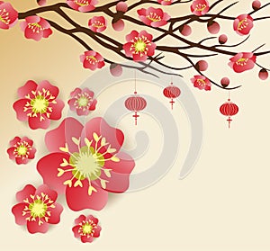 Chinese new year background blooming sakura branches