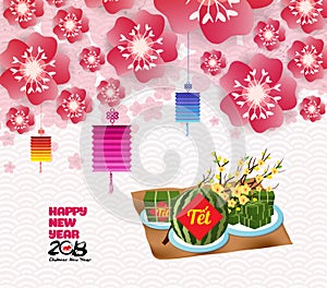 Chinese new year background blossom sakura branches, Vietnamese new year. Translation