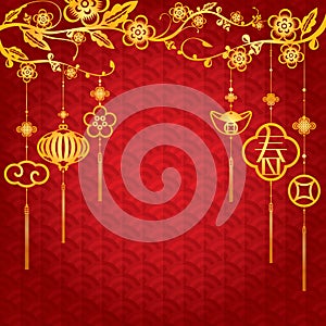 Chinese New Year Background with golden decoration