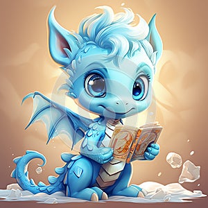 Chinese new year blue dragon cute baby dragon holding a post letter