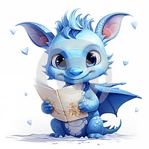 Chinese new year blue dragon cute baby dragon holding a post letter