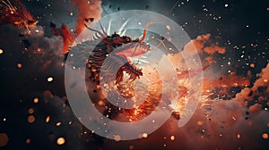 Chinese New Year - celebrating dragon year with dragon fireworks sign in Chinese zodiac