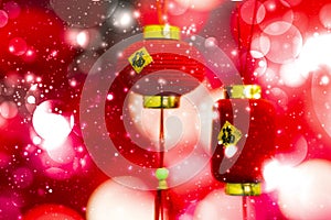 Chinese New Year decoration on a red background bokeh with chine