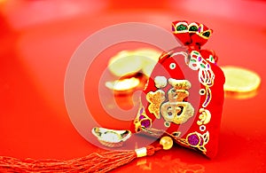 Chinese new year decoration: red felt fabric bag or ang pow with