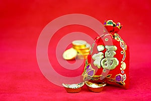 Chinese new year decoration: red felt fabric packet or ang pow w photo