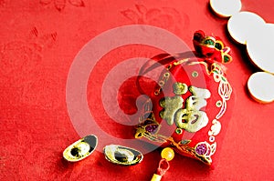 Chinese new year decoration: red felt fabric packet or ang pow w photo