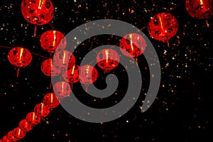 Chinese New Year Decoration--Red lanterns on glitter,bokeh