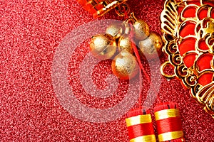 Chinese new year decorations and Auspicious ornaments on red bokeh background