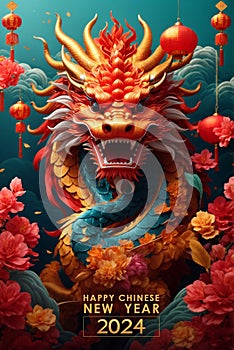 Chinese new year 2024 year of the dragon, AI Generated. photo