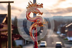 Chinese New Year Dragon Banner on City Street photo