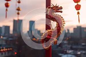 Chinese New Year Dragon Banner on City Street photo