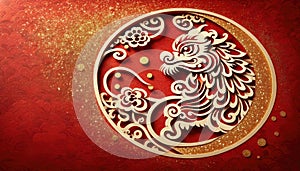 Chinese New Year Dragon Paper Cut Art, AI Generated