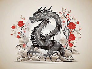 Chinese New Year dragon paper cut style illustration.