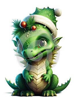 Chinese New Year of the Dragon 2024. New Year's poster with a cartoon 3d dragon on the background of a Christmas tree