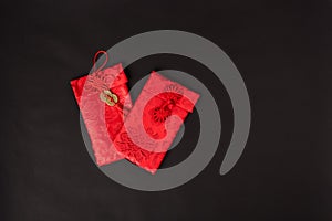 Chinese new year festival concept, flat lay top view, Happy Chinese new year with Red envelope