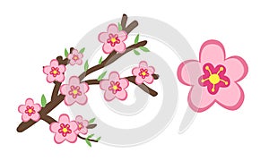 Chinese New Year festival peach blossom clipart. Simple cute pink flowers cherry blossom flat vector design illustration cartoon