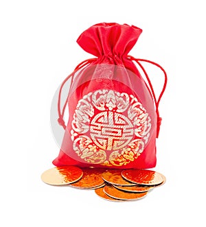 Chinese New Year Gift Bag and Gold ingot Ornament.