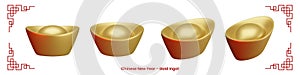 Chinese New Year Gold Ingot 3D Rendering Elements