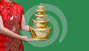 Chinese new year gold ingot on green screen,