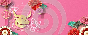 Chinese new year 2021 greeting card in paper cut style and banner vector design