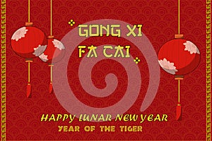 Chinese New Year greeting card on red background