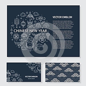Chinese New year greeting cards with circle ornament and text. Year of ox
