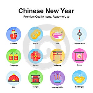 Chinese new year icons set isolated on white background