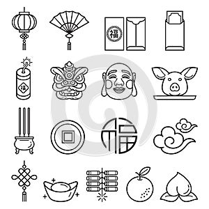 Chinese new year icons set. Vector llustrations