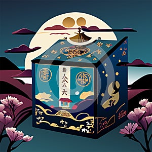 Chinese New Year illustration of a box with a hieroglyphs Generative AI