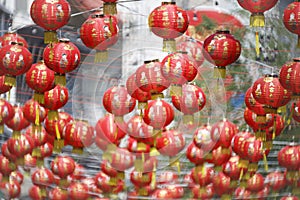 Chinese new year lanterns with blessing text