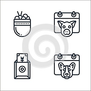 chinese new year line icons. linear set. quality vector line set such as dog, yen, pig