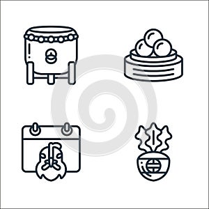 chinese new year line icons. linear set. quality vector line set such as radish, rooster, dumpling