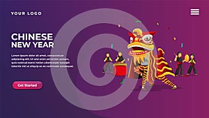 chinese new year lion dance concept for website and mobile apps landing page