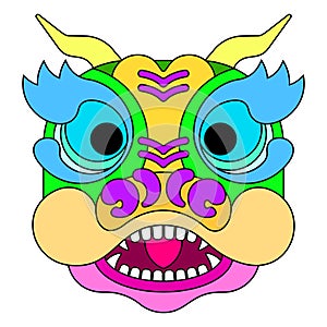 Chinese New Year Lion Dance Head. Flat vector illustration.