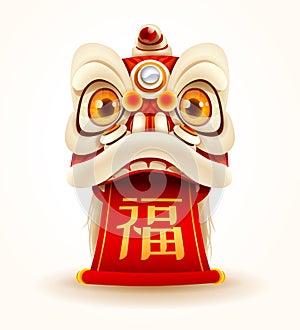 Chinese New Year Lion Dance Head with scroll