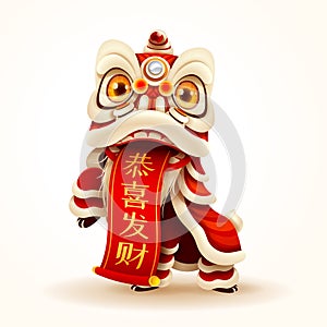 Chinese New Year Lion Dance with scroll