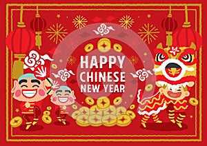 Chinese New Year Lion Dancing vector concept