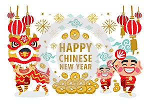 Chinese New Year Lion Dancing vector concept