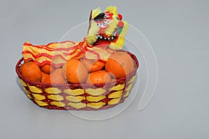 Chinese New Year mandarin oranges, fruits basket with Chinese dragon, Lunar new year, Spring festival